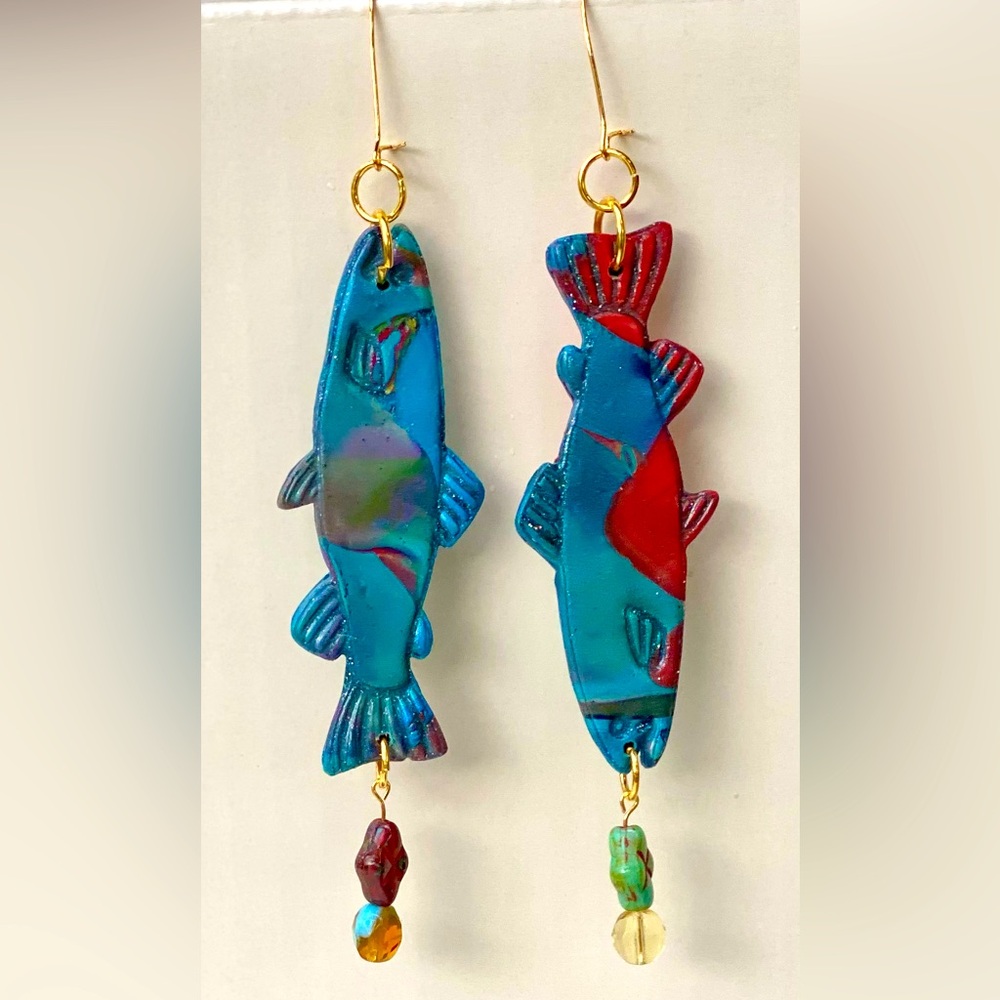 Beautiful fish with bead accents Handcrafted Earringd